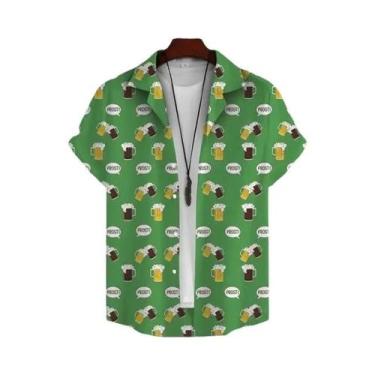 Imagem de Camisa Havaiana Masculina Estampada Em 3D Com Tema De Cerveja, Manga C