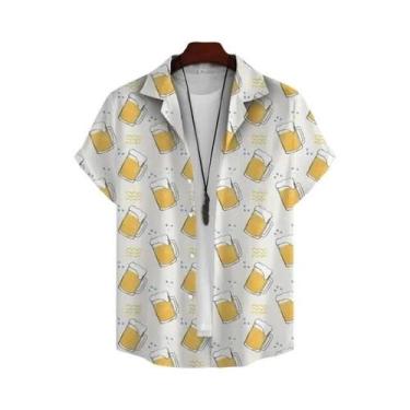 Imagem de Camisa Havaiana Masculina Estampada Em 3D Com Tema De Cerveja, Manga C