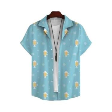 Imagem de Camisa Havaiana Masculina Estampada Em 3D Com Tema De Cerveja, Manga C
