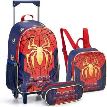 Imagem de Kit Mochila Rodinha Menino Homem Aranha Estojo E Lancheira