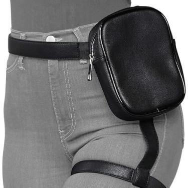 Imagem de Bolsa feminina de coxa com cinto, bolsa de perna de couro legítimo, pochete compacta de 12,5 cm × 18 cm para festas, saídas à noite e uso diário