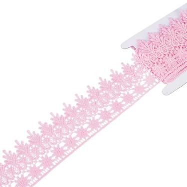Imagem de letsinstyle Acabamento de borda de renda floral rosa de 3 metros, acabamento de renda bordado de 7 cm, acabamento de borda de fita de poliéster para toalha de mesa de cortina, capa para noivas, roupas