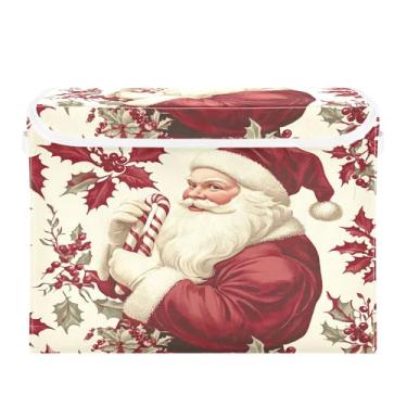 Imagem de SEHANY Linda caixa de armazenamento de Papai Noel de Natal com tampas e alças, organizador de cestas de armazenamento de tecido dobrável, caixas de armazenamento de cubos grandes para roupas, cobertor