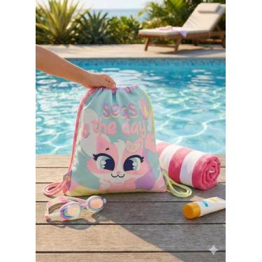 Imagem de MOCHILA INFANTIL PUKET SAQUINHO Gata Sereia Verde Água