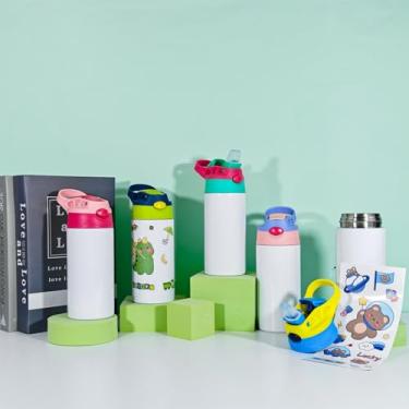 Imagem de Garrafas Térmicas Infantis com Tampa Flip, Aço Inoxidável, 350ml, Escolar, Criança, Suco, Agua, Com Adesivos, Parede Dupla, Garrafinha Com Canudo e Trava, Premium STECRIS (turquesa com rosa)