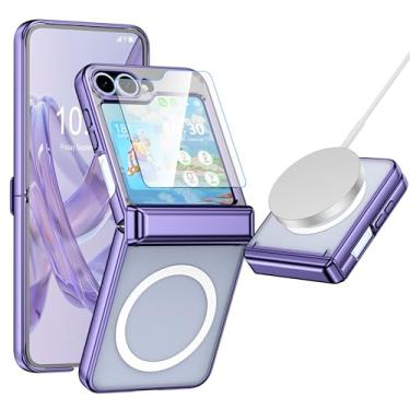 Imagem de Capa transparente para Samsung Galaxy Z Flip 6 com protetor de tela Magsafe à prova de choque capa de proteção de dobradiça para celular para Galaxy Z Flip 5 2023/Galaxy Z Flip 6 2024 5G - Roxo
