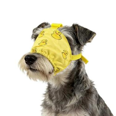 Imagem de NACOCO Touca calmante para cães, máscara para os olhos, patos de nylon, máscara de ansiedade para animais de estimação, focinheira para cuidados antienjoo do carro (amarelo, P)