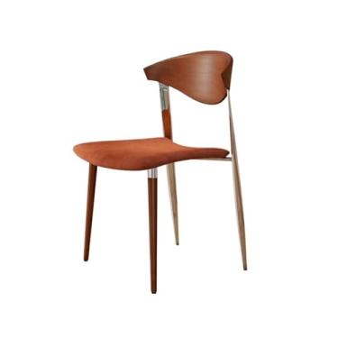 Imagem de Cadeiras de jantar de cozinha, sala de cozinha com encosto e pernas de madeira natural, cadeira moderna sem braços de meados do século, assento estofado para sala de jantar (laranja)