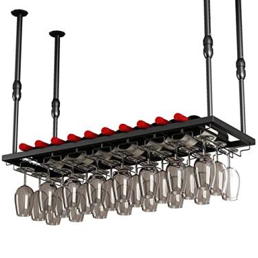 Imagem de Rack de taça de vinho, suporte de garrafa de vinho de teto, suporte de parede para pendurar no teto, prateleira decorativa de altura ajustável para cozinha, bar e restaurante 100/120/150 cm