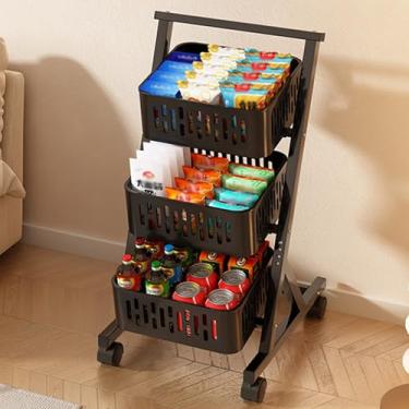 Imagem de Rack de exibição de lanche de 3 4 níveis com rodas, organizador de armazenamento carrinho de prateleira de metal para alimentos frutas vegetais, suporte de concessão portátil de home theater (cor