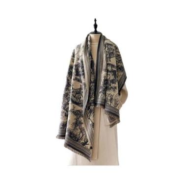 Imagem de Cachecol De Pashmina Jacquard Animal Dupla Face Grosso E Quente Para M