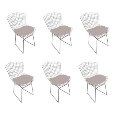 Imagem de Kit 6 Cadeiras Bertoia Cromada Com Assento Sintético Bege