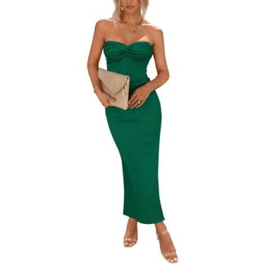 Imagem de Vestido Tubo sem alça com Nó Torcido Maxi Verde XL PRETTYGARDEN