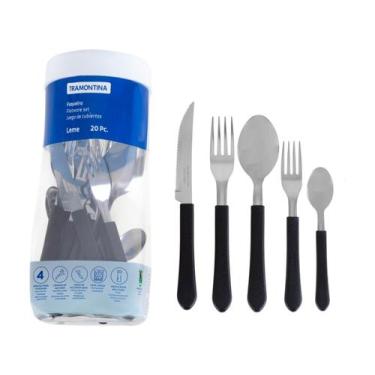Imagem de Conjunto Faqueiro Leme Tramontina 20 Peças Aço Inox Preto, Preto, 20
