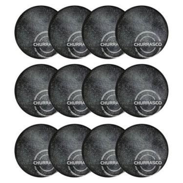 Imagem de Jogo 12 Pratos Churrasco Porcelana 25cm Carbon Mesa Posta Churrascaria