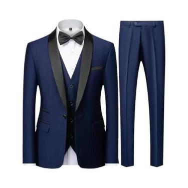 Imagem de Conjunto De Terno Slim Fit Masculino Preto De Tamanho Grande Com Três 