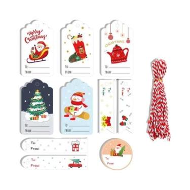 Imagem de Etiquetas De Presente De Natal Em Papel Kraft Marrom 50 Peças Com Cord