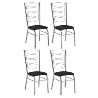 Imagem de Conjunto 4 Cadeiras Cromadas Com Reforço Tubo Grosso Suporte 150 Kgs C