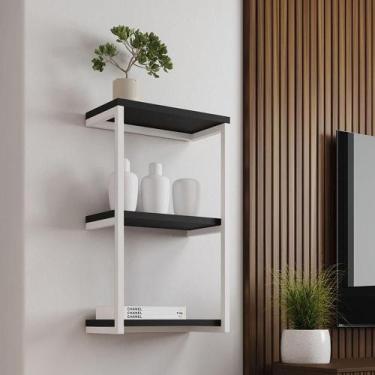 Imagem de Nicho De Parede Industrial 3 Prateleiras Milão Branco E Preto - Móveis