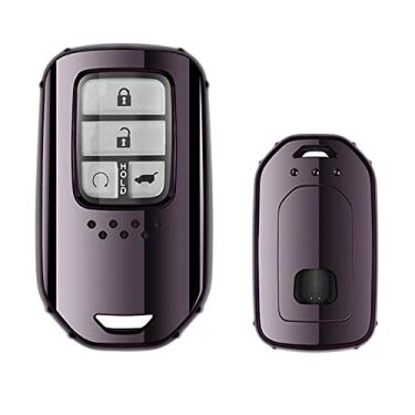 Imagem de CSHU TPU Remote Car Key Case Cover Chaveiro Ring Key Bag, apto para Honda Civic 2017 H-RV Accord Pilot CR-V City Odyssey Freed Vezel Jazz 2013-2017, A, roxo preto