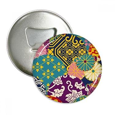 Imagem de Estampa de folhas de flores China estilo japonês abridor de garrafas ímã de geladeira emblema multifuncional