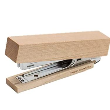 Imagem de GTTBL Grampeador de mesa de madeira para estudantes e escritório, grampeador portátil multifuncional