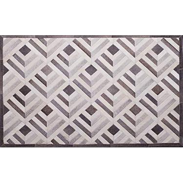 Imagem de Tapete em Couro, Desenho Geométrico, Tapecouro, Cinza Nelore