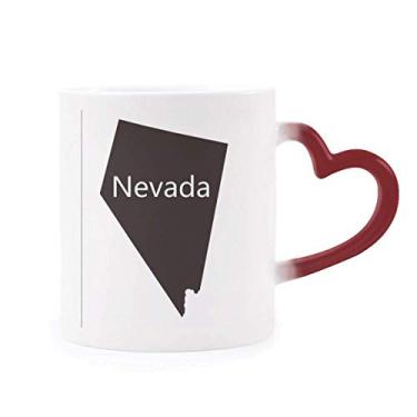 Imagem de Caneca sensível ao calor do mapa dos Estados Unidos da América do Nevada Caneca vermelha que muda de cor
