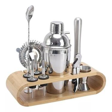 Imagem de Kit Barman Coqueteleira 750ml Profissional Aço Inox Madeira