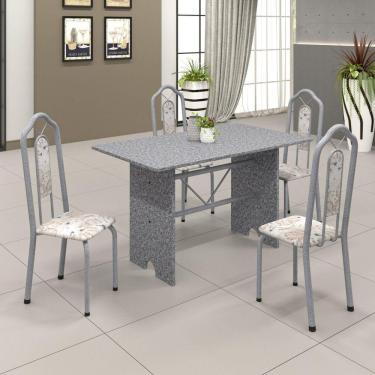 Imagem de Conjunto de Mesa 120x75cm Tampo Granito com 4 Cadeiras Bianca Soma Móveis Martelado Pérola/Granito Ocre /Botanic Bege