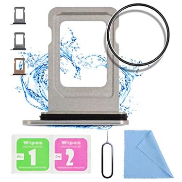 Imagem de ASDAWN Suporte de bandeja de substituição para iPhone 11 Pro Max SIM para iPhone 11 Pro Max Slot para bandeja de cartão SIM à prova d'água anel de borracha e pino SIM (versão SIM único) (prata fosco)