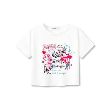 Imagem de Dvenki Top cropped de grafite branco para meninas pequenas e grandes - camiseta legal de verão roupas adolescentes tamanho 6-18, Grafite branco, 7-8