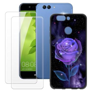 Imagem de MILEGOO Capa para Huawei Nova 2 Plus + 2 peças protetoras de tela de vidro temperado, capa ultrafina de silicone TPU macio à prova de choque para Huawei Nova 2 Plus (5,5 polegadas) rosa