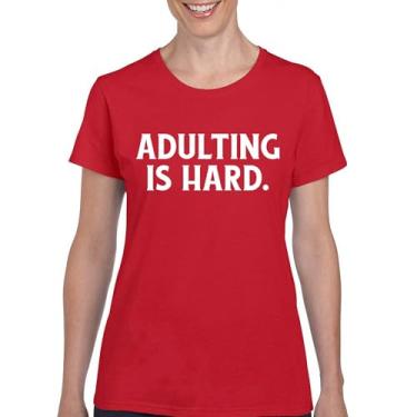 Imagem de Camiseta Adulting is Hard Funny Adult Life Do Not recommend Humor Parenting Responsibility 18th Birthday Women's Tee, Vermelho, G