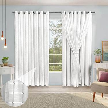 Imagem de Cortina de Voil Xadrez Grande Com Forro Microfibra Porta ou Janela (BRANCA, 4 METROS)