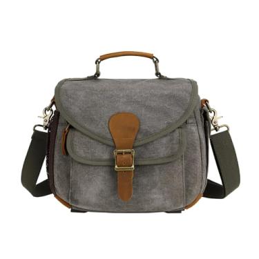 Imagem de peacechaos Bolsa mensageiro de ombro a tiracolo, bolsa vintage DSLR/SLR/Mirrorless para câmera fotográfica com Canon/Nikon/Sony (verde exército)