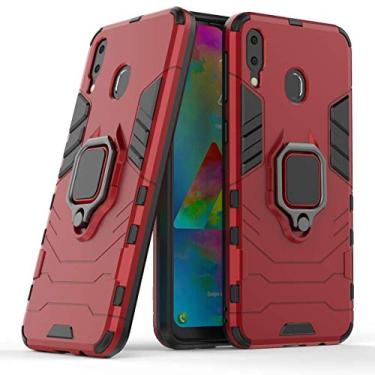 Imagem de Compatível com Samsung Galaxy M20 Capa Prova de Choque de Camada Dupla, Anel Giratório de 360 com Suporte de Celular para Carro (Vermelho)