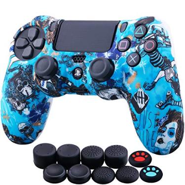 Imagem de YoRHa Capa de silicone camuflada com impressão de transferência de água para Sony PS4/Slim/Pro Dualshock 4 Controller x 1 (bruxa) com alças de polegar x 10