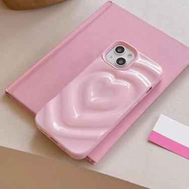 Imagem de Brilhante 3D plissado coração amoroso coração caixa de telefone para iPhone 15 11 12 13 14 Pro Max Candy Color Wave Shape Creative Soft Back Cover, T1, para iPhone 15