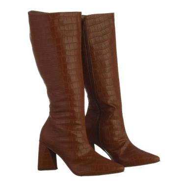 Imagem de Bota Cano Alto Feminina Croco Salto Grosso e Bico Fino Fecho Zíper - M