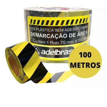Imagem de Fita Proibido Passar Zebrada Amarela E Preta 70mm x 100m - Kit c 5 Rol