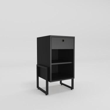 Imagem de mesa de cabeceira para quarto Wolli - Uma gaveta - Prateleira - Preto 