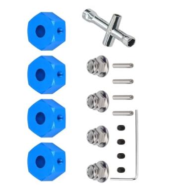 Imagem de SDSLD 4X Upgraded Alloy 14mm Wheel Hex Hub Adaptor Kit with M4 Serrated Lock Nuts for ARRMA 3s, Mega550, Vorteks, Senton, Granite, Big Rock, Typhon Models Blue