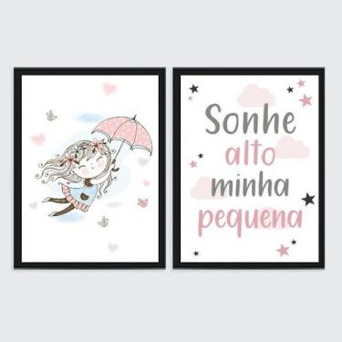 Imagem de Kit 2 Quadros Quarto Infantil Menina 33x24cm - com vidro - Quadros On-