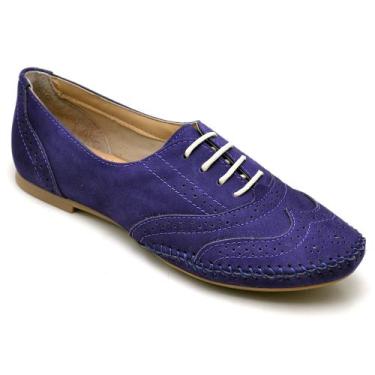 Imagem de Sapato Oxford Feminino Couro Cadarço Liso Dia a Dia Casual - Q&A, Roxo