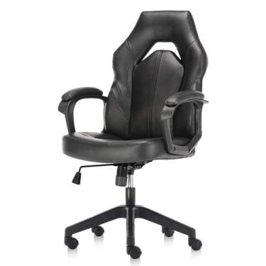 Imagem de Cadeira ergonômica para jogos de computador – Cadeira de mesa de couro PU com suporte lombar, cadeira executiva giratória de escritório com apoio de braço acolchoado e almofada de assento para jogos,