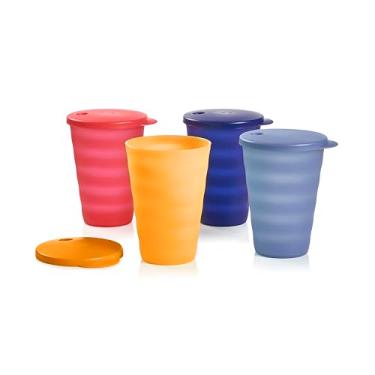 Imagem de Tupperware Conjunto de copos Impressions - 4 unidades - lavável na lava-louças e livre de BPA (4 copos + 4 tampas, 502 ml cada), multicolorido