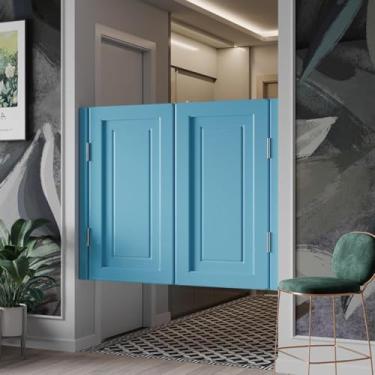 Imagem de Porta de balanço de madeira maciça Saloon Door Interior Butler Counter Fence Half Waist Door Inclui dobradiças de mola para cozinha, loja, entrada, pub, porta divisória, azul, largura da porta 101 ~