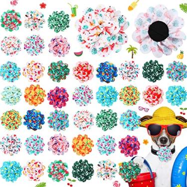 Imagem de 80 peças de coleira de cachorro flores havaianas verão flores para cães amuletos para cães conjunto de coleira de cachorro gravata borboleta flor para filhote de cachorro gato acessório de coleira