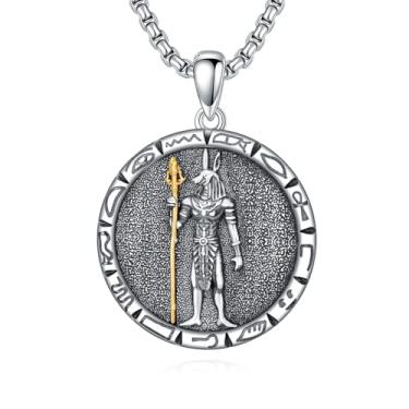 Imagem de Lattd Colar Egípcio Joias Prata Esterlina 925 Ankh Olho de Horus Anúbis Pingente para Homens e Mulheres, ONE SIZE, Prata esterlina, Sem Pedra Preciosa